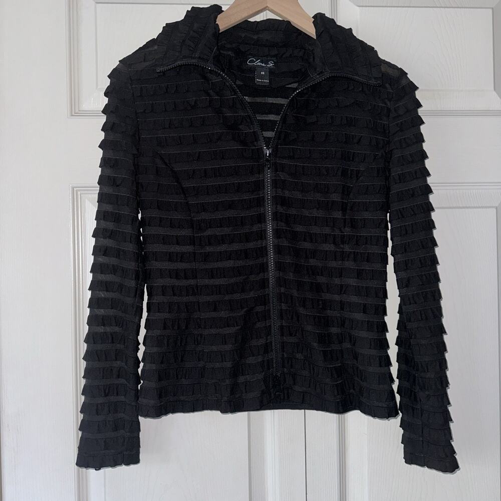 New w/Tags Clara S. Ruffled Semi-Sheer Black Zippered Jacket Women’s X-Small